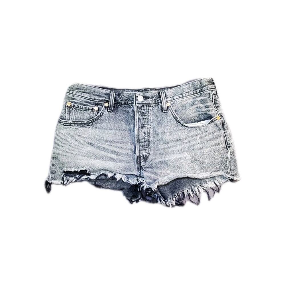 Levi's 501 Women's Sz 32 Waterless Destroyed Button Fly Cutoff Denim Shorts C35